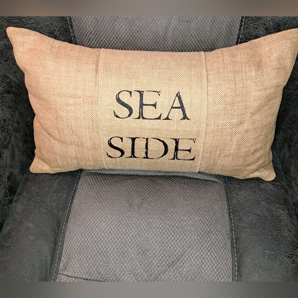 Sea Side Burlap, Long, Midweight Throw Pillow NWOT Measures 12" Tall X 20" Long